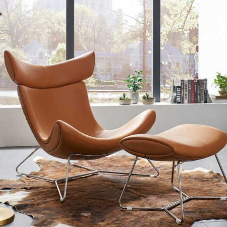 Fotoliu 999 cu taburet, design danez, metal cromat, 102 cm [1]