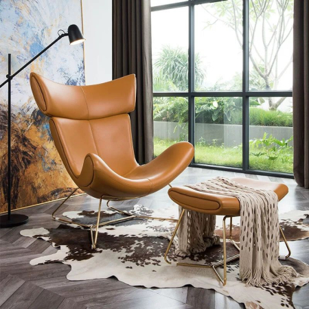 SCAUNE SI MESE - Fotoliu 999 cu taburet, design danez, metal cromat, 102 cm