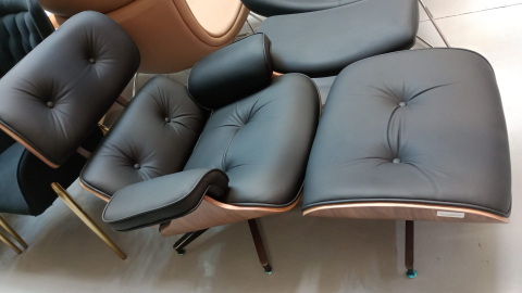 Fotoliu CF-16 Negru, piele și bază lemn laminat, ergonomic, cu taburet, 84x85-92x38/89 cm [6]