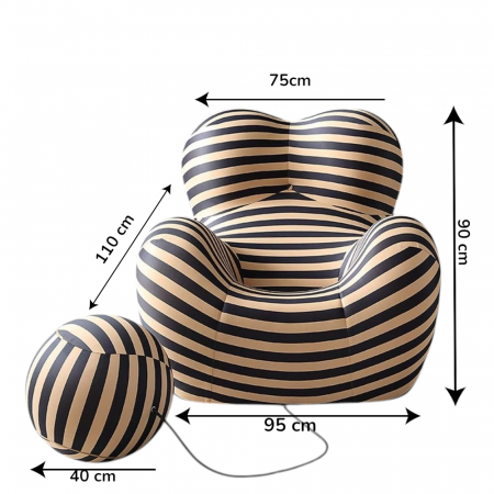 Fotoliu relaxare cu bilă asortată ZW073-032, burete și material textil fin, maro cu dungi negre [4]