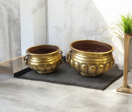 DECORATIUNI - Set 2 ghivece metalice 82191 auriu – elegant și modern