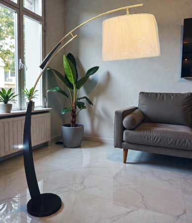 VEIOZE SI LAMPADARE - Lampadar 6551 – Metal Auriu & Negru, Abajur Crem – H 185 cm