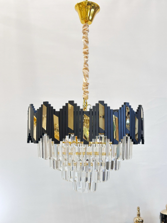 Lustra 109/400 – metal auriu + negru, sticlă imitând cristal, 6 becuri E14, diametru 40 cm, înălțime reglabilă [2]
