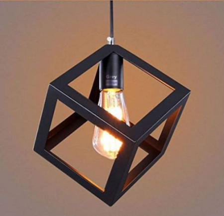 PROMOTII - Lustră 1246/1 – Modern Art-Deco Cubic cu 1 Sursa E27, Metal Negru, Reglabilă 75x34 cm