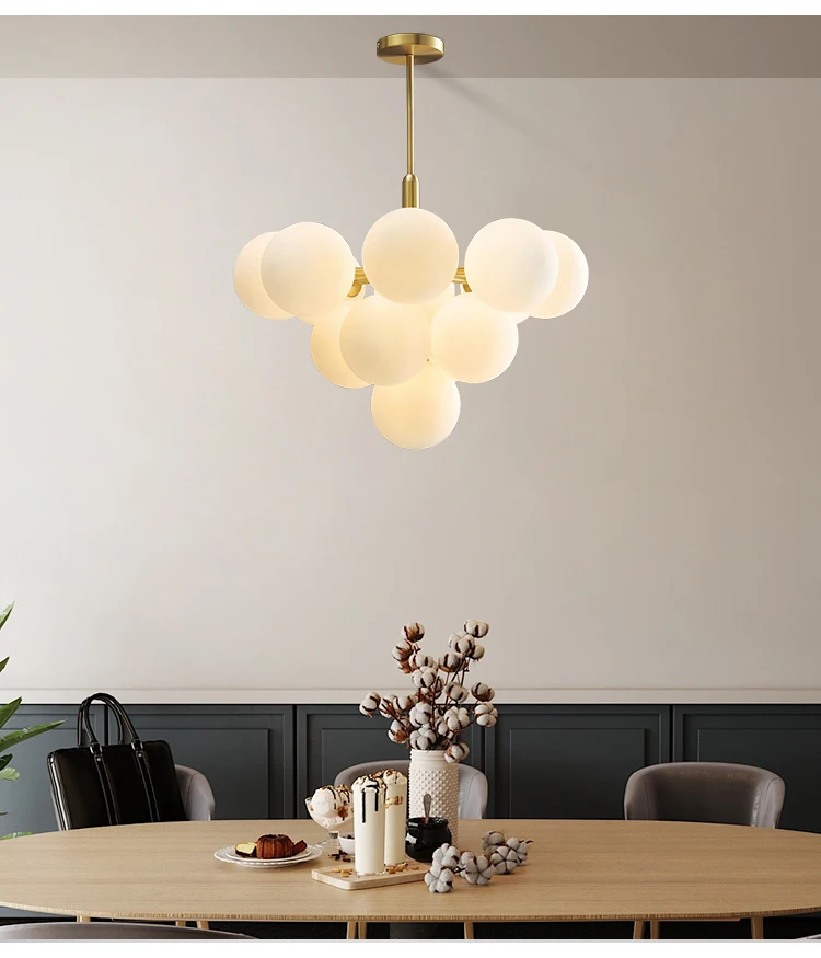 LUSTRE - Lustra 1717/13 CP – metal auriu, 13 globuri sticlă albă, E27, design modern