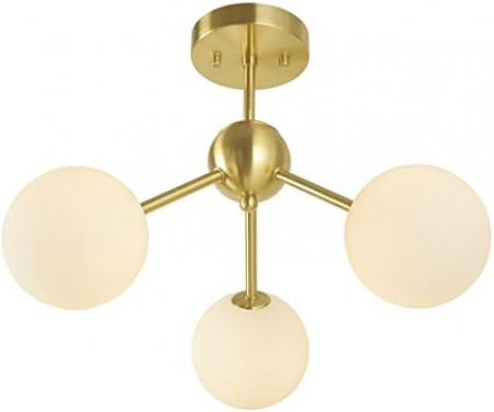 Lustra 1718/3 – metal auriu/crom, 3 brațe cu globuri albe mate, E27, design elegant, 65 cm înălțime [1]