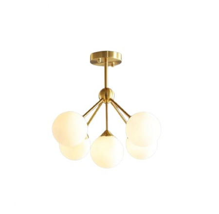 Lustra 1718/5 GD – metal auriu/crom, 5 brațe cu globuri albe mate, E27, design elegant, 65 cm înălțime [1]