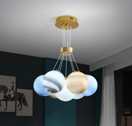 LUSTRE - Lustra 1952/7 – Metal auriu și sticlă colorată, 7 x E27, glob 13 cm, L60 x l60 x h100 cm
