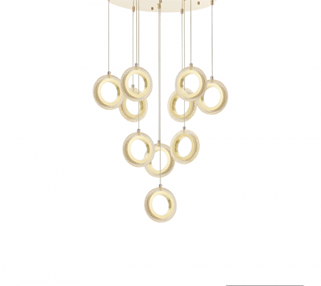 PROMOTII - Lustră LED 229/10 – inele acril și metal auriu, lumină caldă, rece și neutră, 50+9W, design modern și elegant