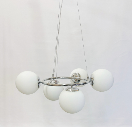 LUSTRE - Lustră 2332/5 CH+WH cu 5 becuri E27 – crom și abajur alb din sticlă