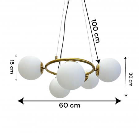 Lustră 2332/5 – Eleganță Aurie cu 5 Becuri E27 și Abajur Alb [3]