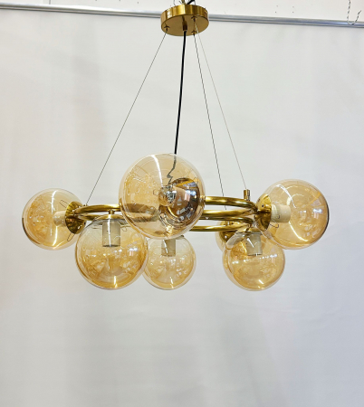LUSTRE - Lustră 2332/7 cu 7 becuri E27 – metal auriu și abajur ambré