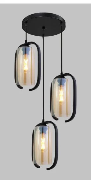 LUSTRE - Lustra 2338/3 – Design modern cu accente industriale, metal negru și abajururi din sticlă aurie