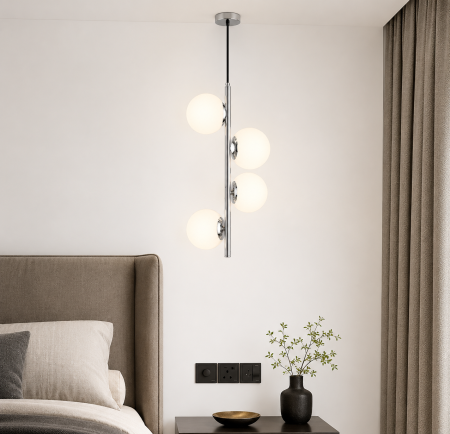 LUSTRE - Lustră 2338/4 suspendată modernă cu 4 abajururi sticlă albă mată, finisaj crom