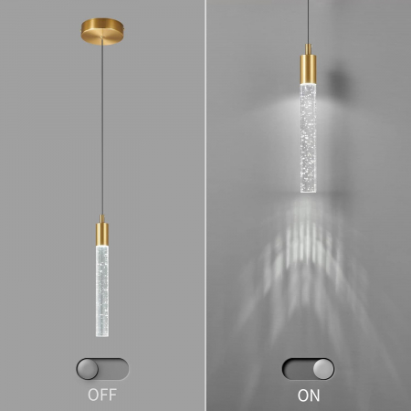 Lustra 2352/1 LED, metal auriu și sticlă cu bule — pendul reglabil cu 3 tipuri de lumină [3]