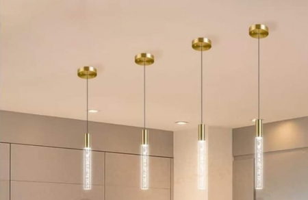 Lustra 2352/1 LED, metal auriu și sticlă cu bule — pendul reglabil cu 3 tipuri de lumină [2]