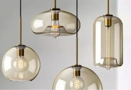 Lustra 2370 – metal negru + globuri sticlă amber, E27, design modern, 5 sau 10 socluri [2]