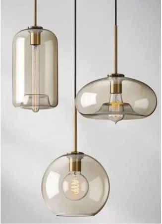 Lustra 2370 – metal negru + globuri sticlă amber, E27, design modern, 5 sau 10 socluri [3]