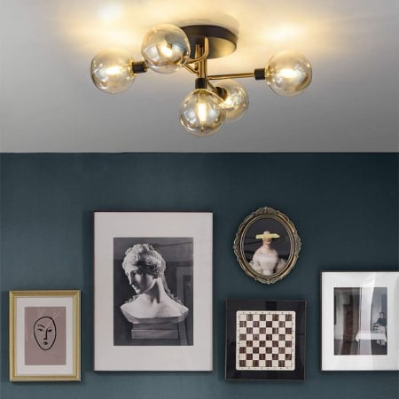 LUSTRE - Lustra 2408/5 CP+BK, metal auriu și negru, 5xE27 LED, L56xh26cm – iluminat modern interior