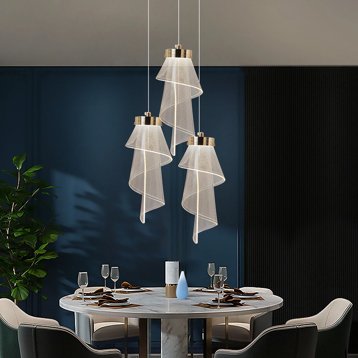 PROMOTII - Lustra 243/3 GD, acril auriu, LED 24W inclus, 30x30x100 cm, reglabilă – birou, living, hotel