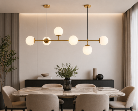 LUSTRE - Lustră 2471/6D GD+WH – Metal Auriu cu 6 Surse E27 și Abajururi Albe, Reglabilă 120x120 cm