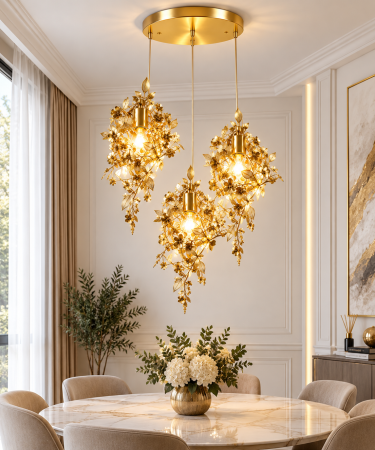 LUSTRE - Lustră 2636/3 RD din inox crom sau auriu cu 3 pendule florale modelabile