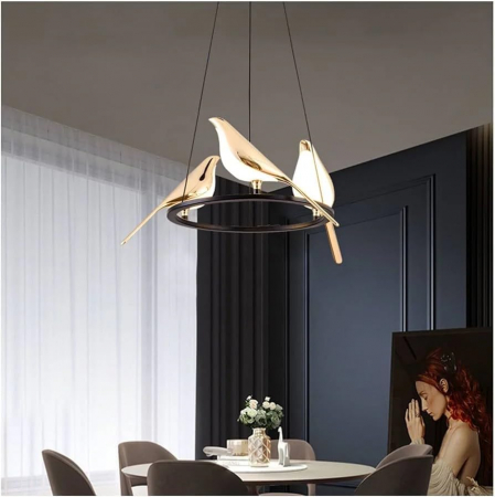 LUSTRE - Lustra 3002/3D – metal negru, 3 păsări decorative, 30W, 40 cm diametru, lumini caldă/rece/neutră