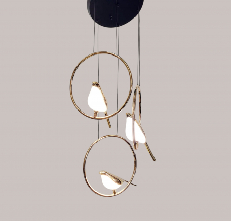 LUSTRE - Lustră 3002/3H LED cu 3 pendule aurii și pasăre decorativă