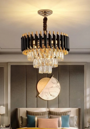 LUSTRE - Lustră 98142/400 GD-BK, 12xE14, metal auriu-negru și sticlă tip cristal, design elegant
