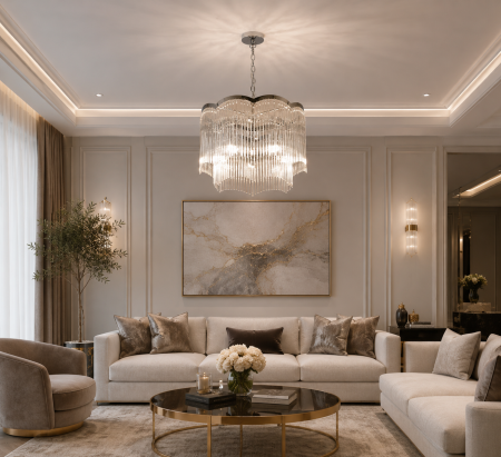PROMOTII - Lustra 3333/500 CH, metal și cristal, argintiu, 5xE14, reglabilă – birou, living, hotel, restaurant