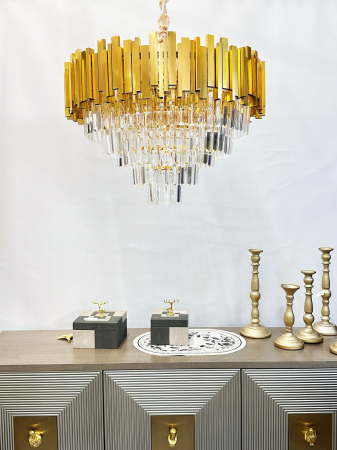 Lustra 3350 GD – metal auriu + sticlă cristal, design elegant, 1–11 becuri E27 [1]