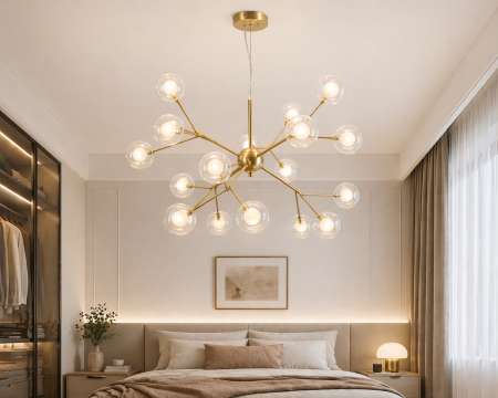 LUSTRE - Lustra 5001/18 GD – 18 becuri G4, metal auriu + globuri din sticlă, design modern elegant, 60 cm diametru