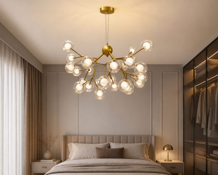 LUSTRE - Lustra 5001/27 GD – 27 becuri G4, metal auriu + globuri din sticlă, design modern elegant, 60 cm diametru