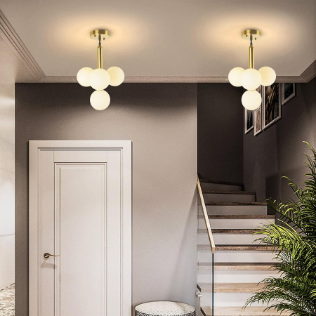 Lustra 5050/4D – metal auriu, 4 abajururi sticlă albă mată, G9, design modern [2]