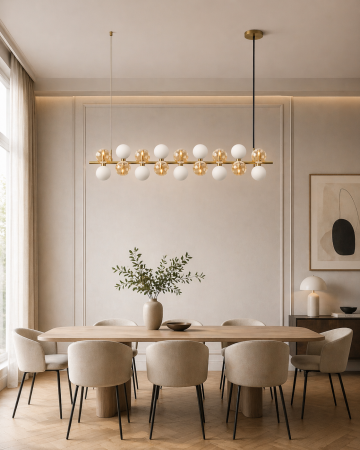 LUSTRE - Lustră 5090/27 – 27 Becuri G9, Metal Auriu și Globuri Sticlă Alb/Auriu, Modernă