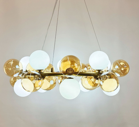 Lustră 5090/30 – 30 Becuri G9, Metal Auriu și Globuri Sticlă Alb/Auriu, Modernă [1]
