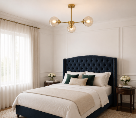 LUSTRE - Lustră 5501/3 aurie cu 3 brațe și globuri din sticlă fumurie