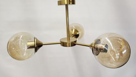 LUSTRE - Lustră 5501/3 aurie cu 3 brațe și globuri din sticlă fumurie