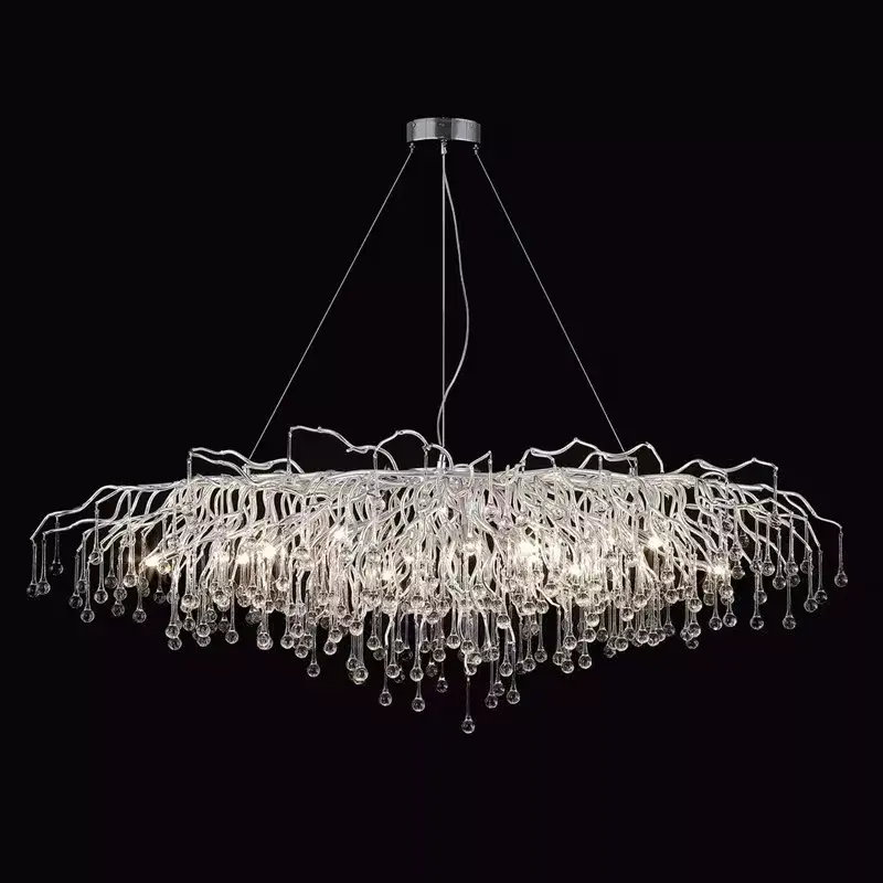 Candelabru 6113/1600 CH – Ramură argintie cu picături de sticlă, 15 x E14, lungime 160 cm [1]