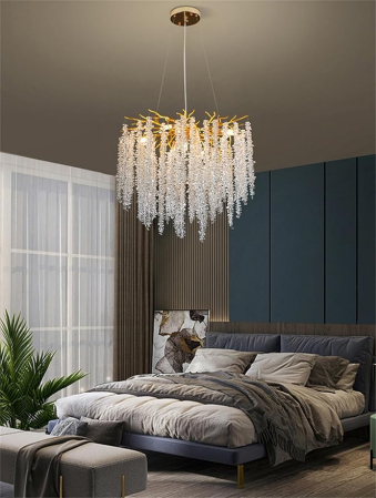 LUSTRE - Lustră 6116 din metal auriu cu cristale K9, design ramuri naturale, suspendată, 60 cm / 120 cm / 160 cm