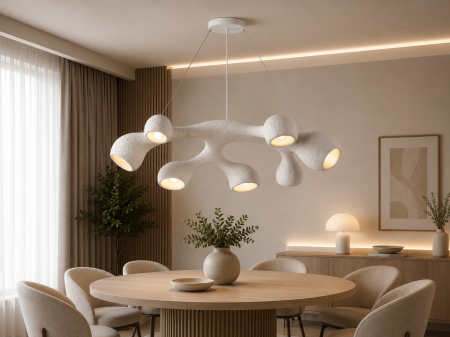 LUSTRE - Lustră suspendată 6601/7 albă din fibră de sticlă mată cu 7 dulii E27 și design organic
