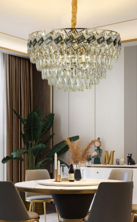 Lustră 6664/500 GD, 9xE14, metal și sticlă imitație cristal, auriu/alb/fumuriu, 50x40x90 cm – elegantă și modernă [3]