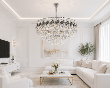 LUSTRE - Lustră 6664/500 CH cu 9 becuri E14 – finisaj crom, sticlă cristal