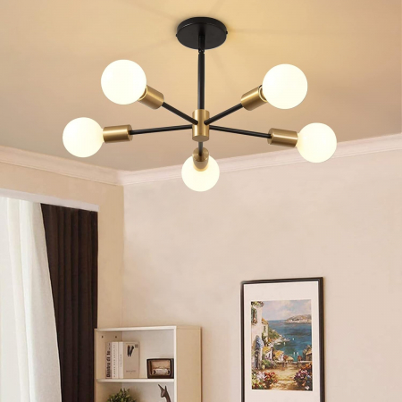 LUSTRE - Lustra 8049/5C – metal negru cu accente aurii, 5 socluri E27, design modern