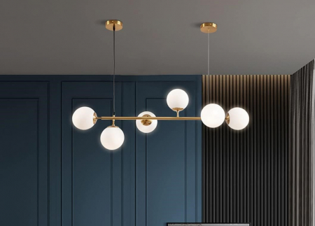 LUSTRE - Lustră 2471/6D GD+WH – Metal Auriu cu 6 Surse E27 și Abajururi Albe, Reglabilă 120x120 cm