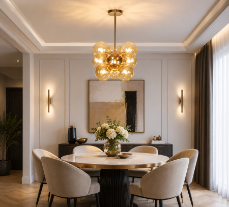 LUSTRE - Lustra 8216/9 GD, metal și sticlă, 9xE14 – birou, living, hotel, restaurant