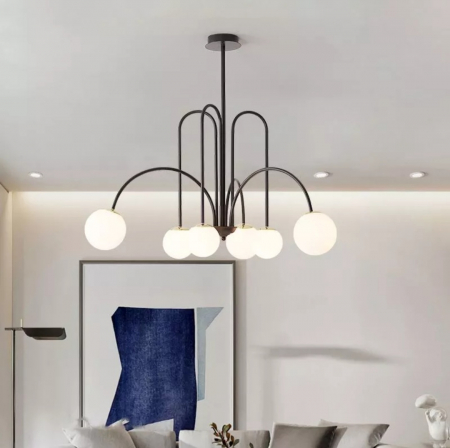 LUSTRE - Lustră 8227/6 BK – 6x G9 LED, metal și sticlă, negru mat, 60x115 cm, modern elegant, potrivită pentru living, dining, dormitor sau birou