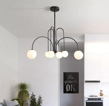 Lustră 8227/6 BK – 6x G9 LED, metal și sticlă, negru mat, 60x115 cm, modern elegant, potrivită pentru living, dining, dormitor sau birou [1]