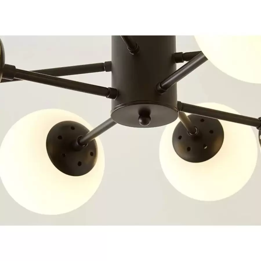 Lustră 9208/4+4 metal negru, globuri sticlă alb mat, 8 becuri E27, Ø90 cm [5]