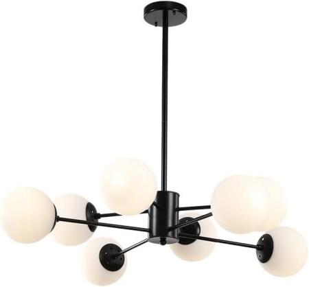 Lustră 9208/4+4 metal negru, globuri sticlă alb mat, 8 becuri E27, Ø90 cm [4]